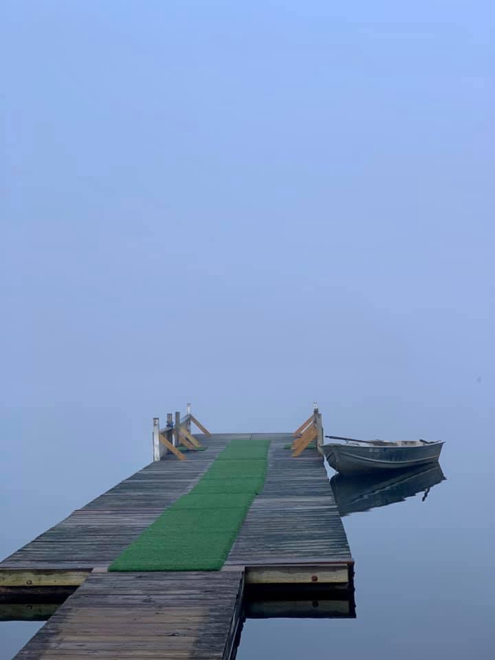 Lake Ashmere on a calm, foggy morning