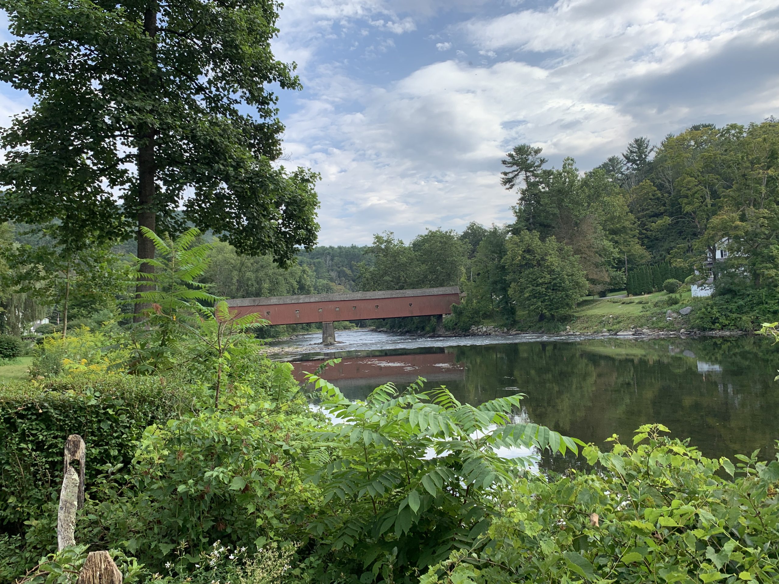 covered Bridge from the distance on Housatonic river